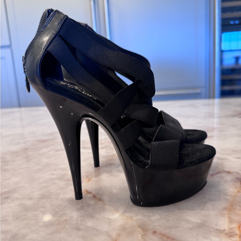 Pleaser Black Strappy High Heels